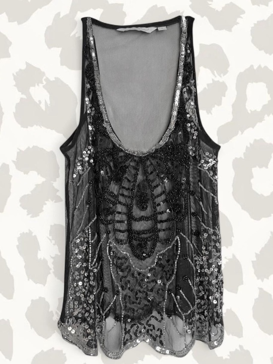 Neu Look Tops - Sheer Black Sequin Embellished Tank Top